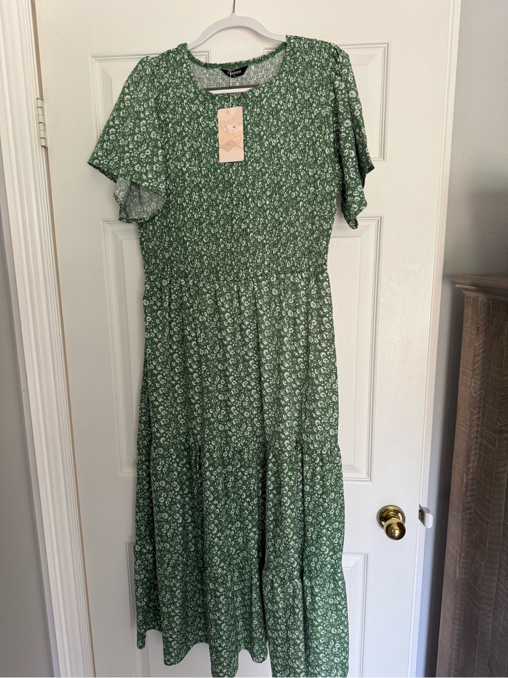 Green Floral Maxi Dress with Flutter Sleeves